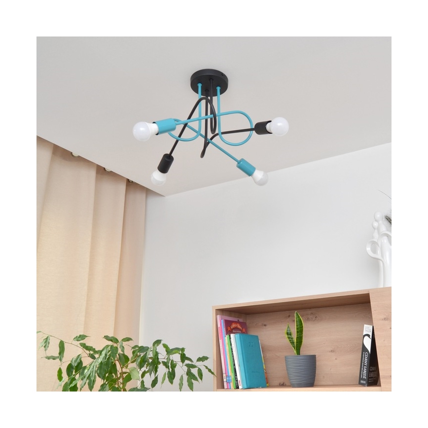Nadgradni luster OXFORD 4xE27/15W/230V crno/tirkizna