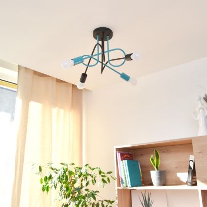 Nadgradni luster OXFORD 4xE27/15W/230V crno/tirkizna
