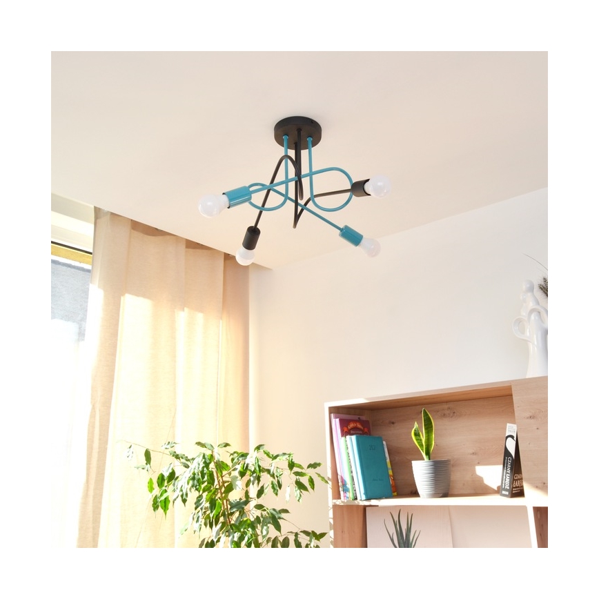 Nadgradni luster OXFORD 4xE27/15W/230V crno/tirkizna