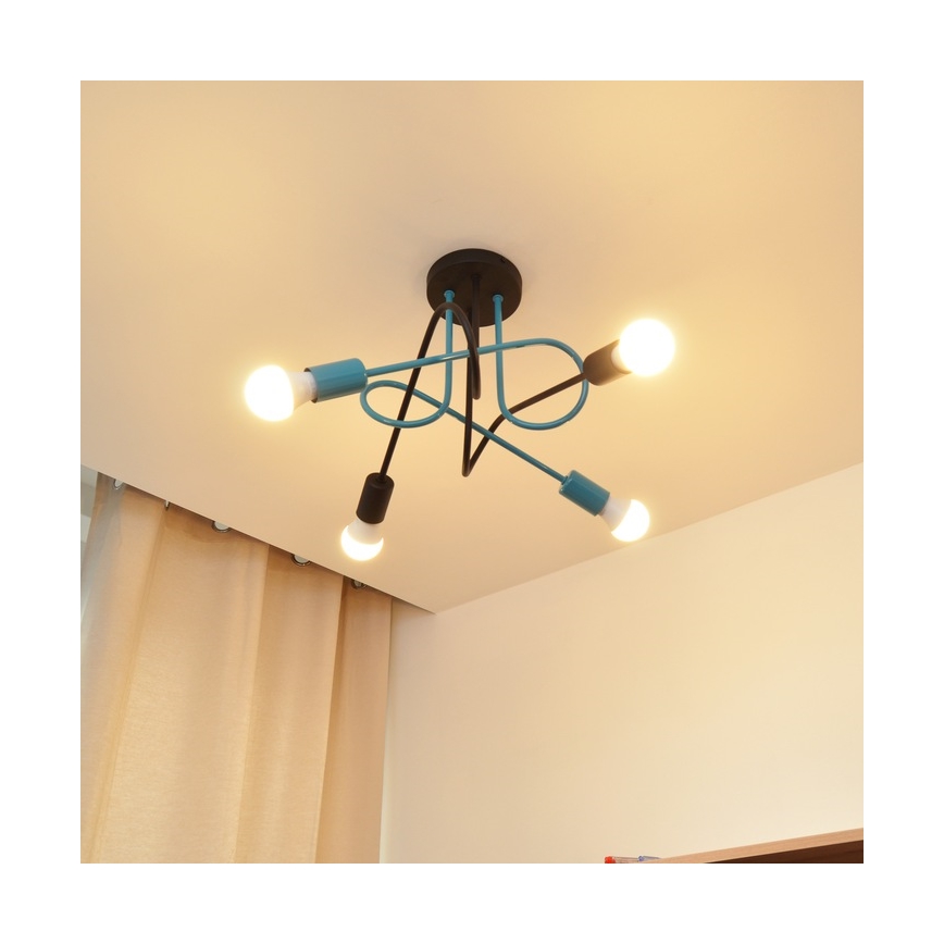 Nadgradni luster OXFORD 4xE27/15W/230V crno/tirkizna
