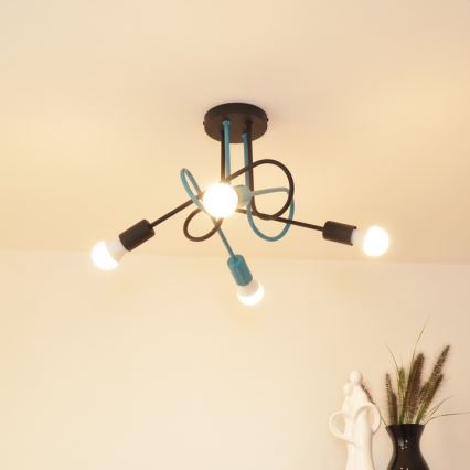 Nadgradni luster OXFORD 4xE27/15W/230V crno/tirkizna