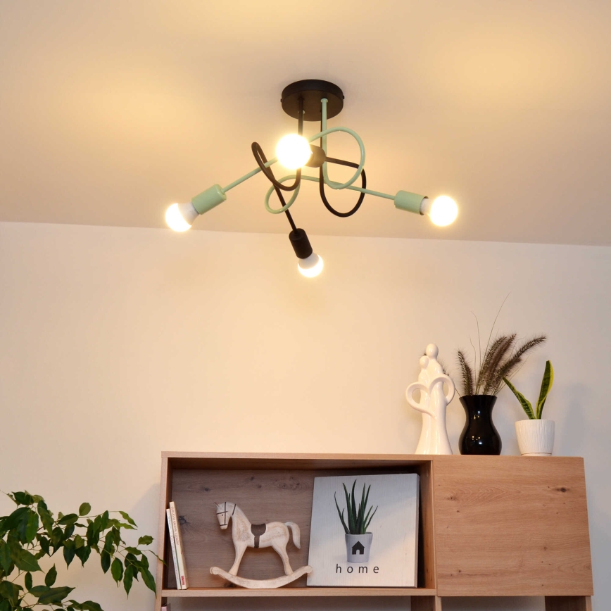 Nadgradni luster OXFORD 4xE27/15W/230V crno/zelena