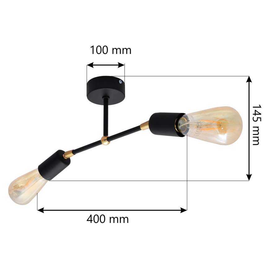 Nadgradni luster ROSETTE 2xE27/15W/230V crno/zlatna