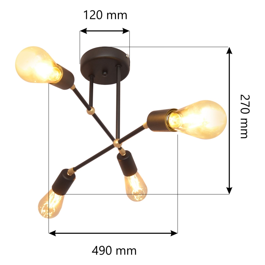 Nadgradni luster ROSETTE 4xE27/15W/230V crno/zlatna