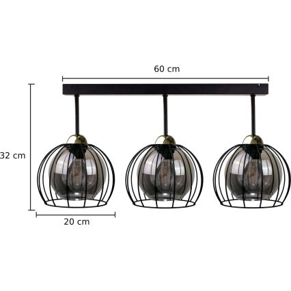 Nadgradni luster SOLO BLACK 3xE27/60W/230V crno/zlatna