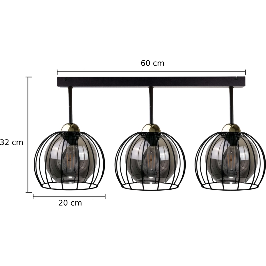 Nadgradni luster SOLO BLACK 3xE27/60W/230V crno/zlatna