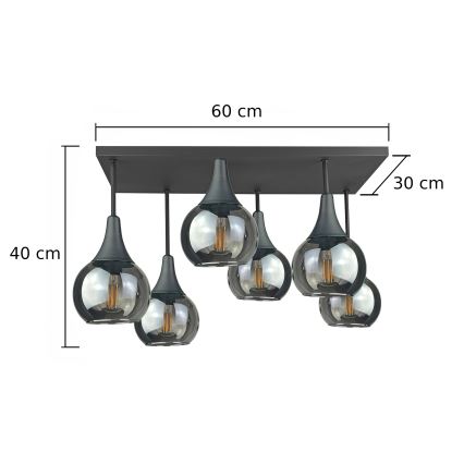 Nadgradni luster SOMA 6xE27/60W/230V crno/dimno crno
