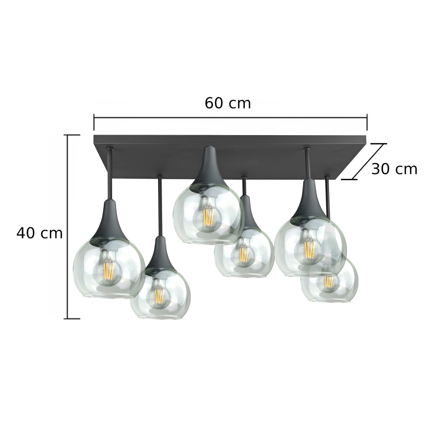 Nadgradni luster SOMA 6xE27/60W/230V crno/prozirna