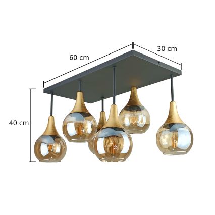 Nadgradni luster SOMA 6xE27/60W/230V crno/zlatna/dimno bež