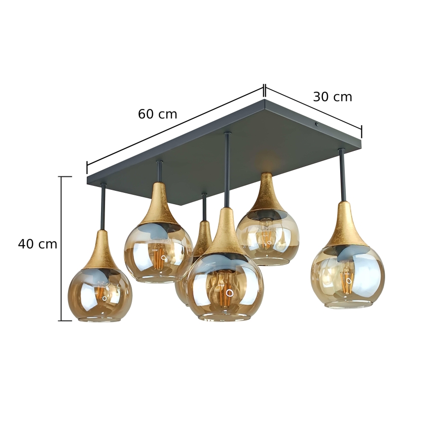 Nadgradni luster SOMA 6xE27/60W/230V crno/zlatna/dimno bež