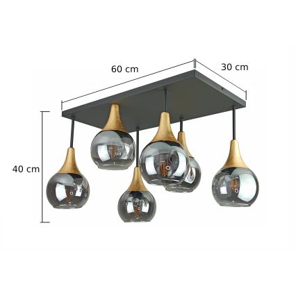 Nadgradni luster SOMA 6xE27/60W/230V crno/zlatna/dimno crno