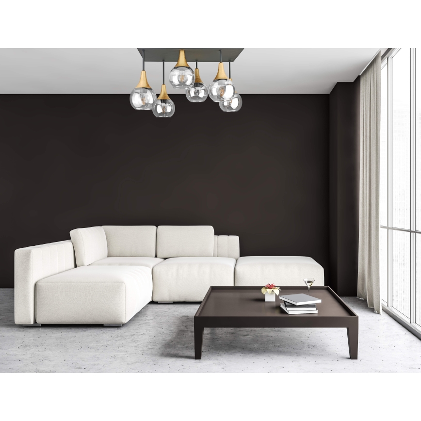 Nadgradni luster SOMA 6xE27/60W/230V crno/zlatna/prozirna