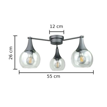 Nadgradni luster STAR 3xE27/60W/230V crno/prozirna