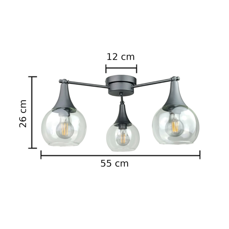 Nadgradni luster STAR 3xE27/60W/230V crno/prozirna
