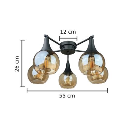 Nadgradni luster STAR 5xE27/60W/230V crno/dimno bež