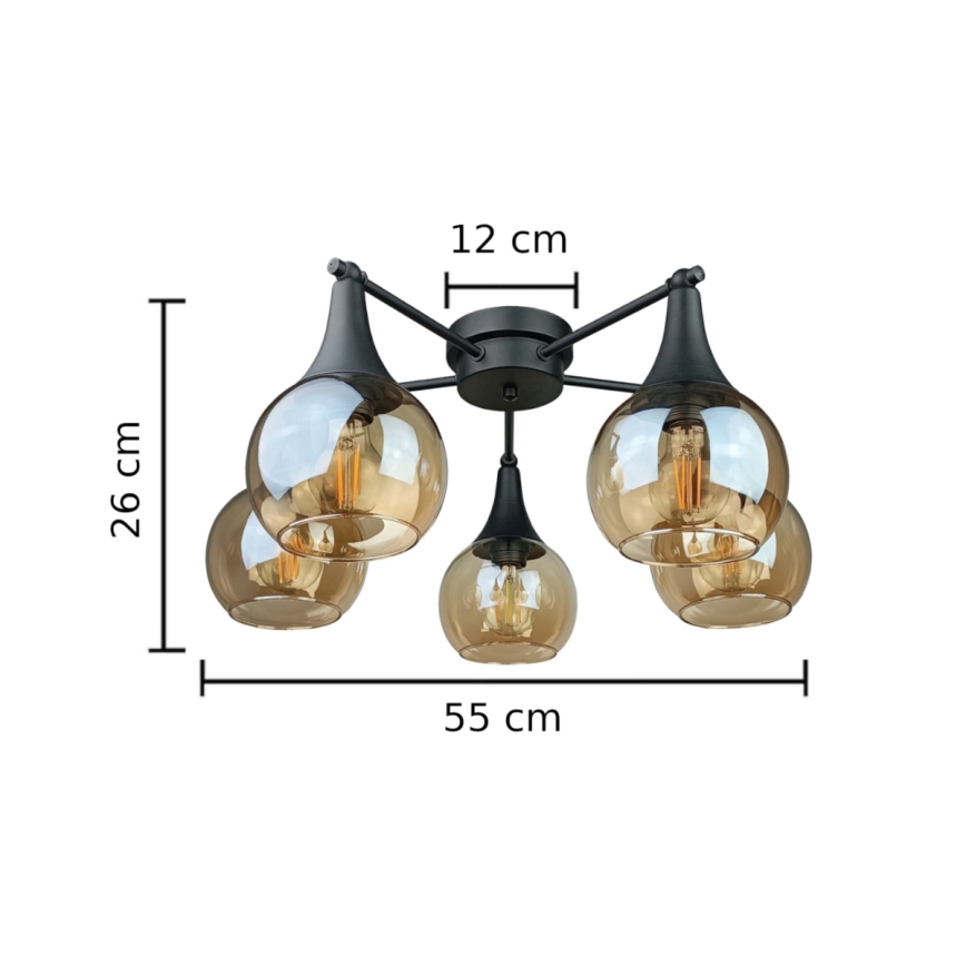 Nadgradni luster STAR 5xE27/60W/230V crno/dimno bež