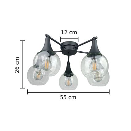 Nadgradni luster STAR 5xE27/60W/230V crno/prozirna