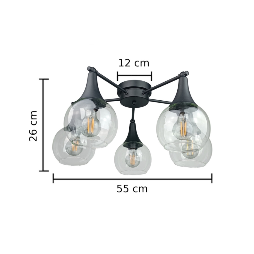 Nadgradni luster STAR 5xE27/60W/230V crno/prozirna