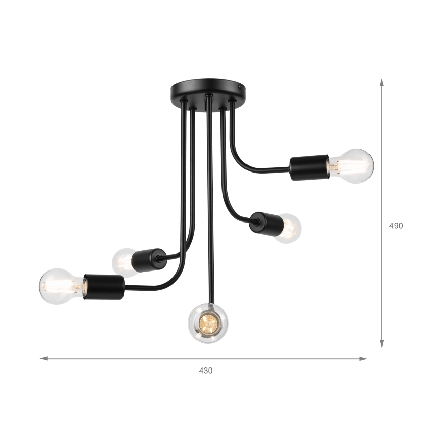 Nadgradni luster TRINITY 5xE27/15W/230V crno
