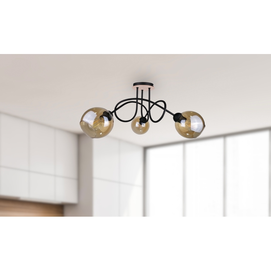 Nadgradni luster VENUS WOOD 3xE27/60W/230V crno/dimno braon