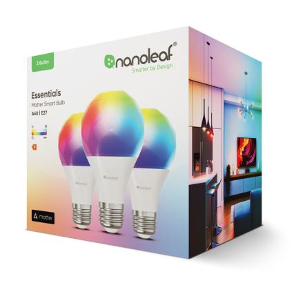 Set 3x LED RGBW Prigušiva sijalica ESSENTIALS A60 E27/8,5W/230V CRI 90 2700-6500K Wi-Fi - Nanoleaf