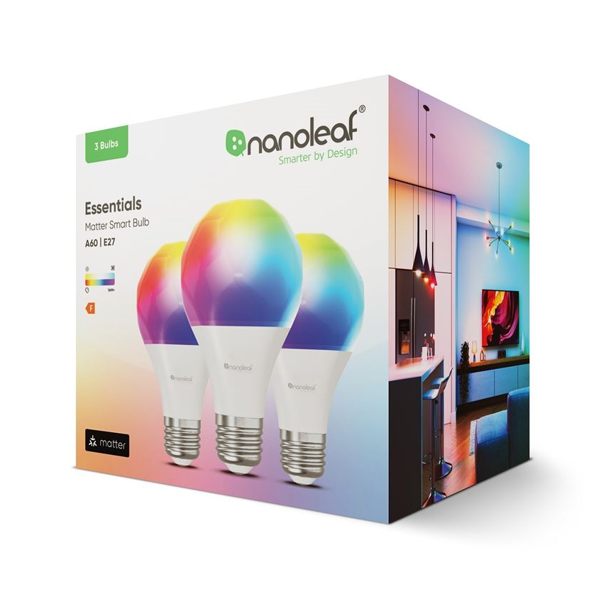 Set 3x LED RGBW Prigušiva sijalica ESSENTIALS A60 E27/8,5W/230V CRI 90 2700-6500K Wi-Fi - Nanoleaf