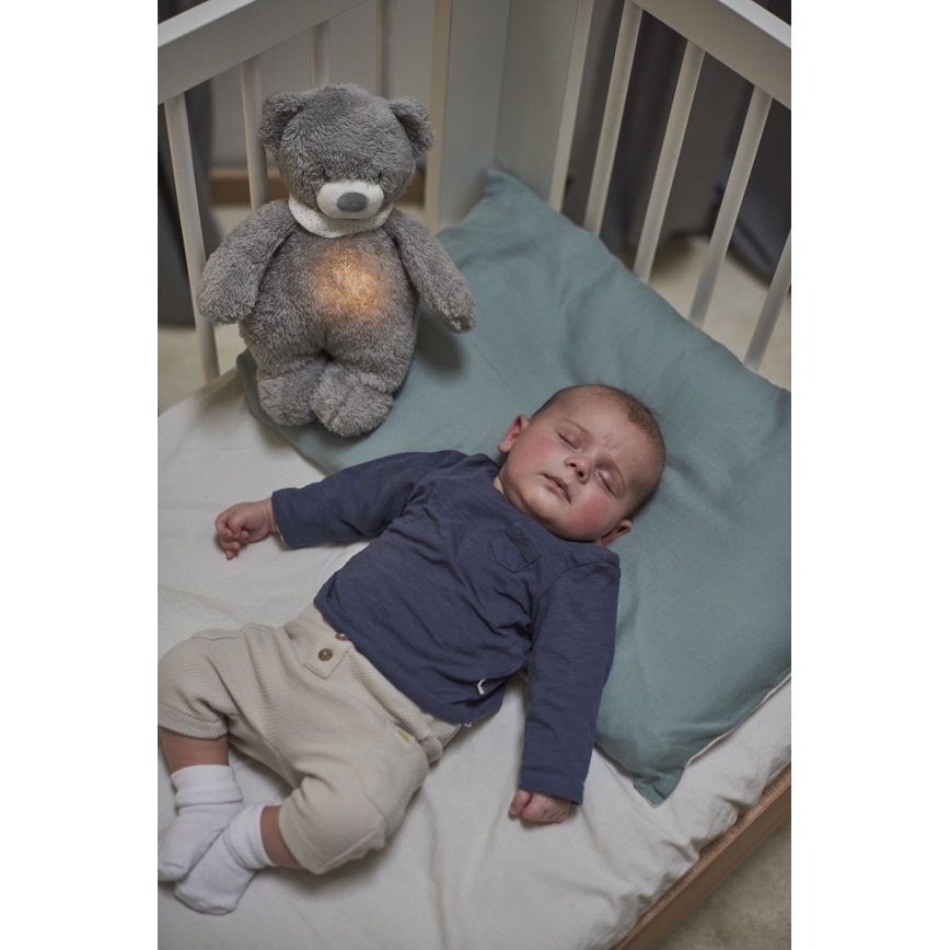 Nattou - Igračka za uspavljivanje sa melodijom i svetlom SLEEPY BEAR 4u1 sivo