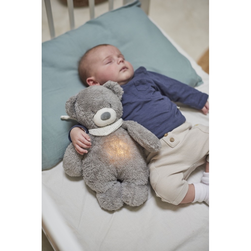 Nattou - Igračka za uspavljivanje sa melodijom i svetlom SLEEPY BEAR 4u1 sivo