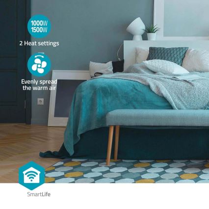 Ventilator sa keramickým topným tělesem Smartlife 1000/1500W/230V Wi-Fi Tuya + Daljinski upravljač