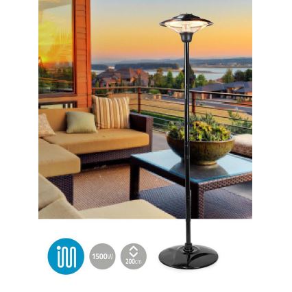 Spoljašnji električni infracrveni grejač za terasu 200 cm, 1500 W/230 V, sa stalkom, IP34