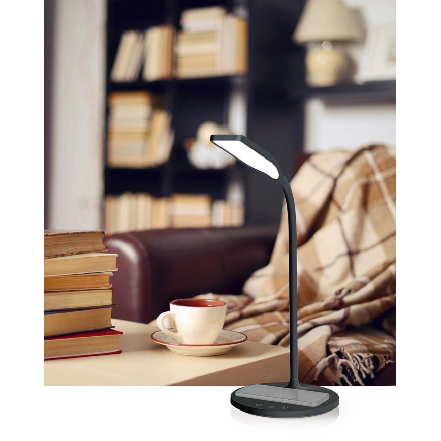 LED Prigušiva dodirna fleksibilna stona lampa sa 15W bežičnim punjenjem Qi LED/5,5W/230V 2700-6500K crno