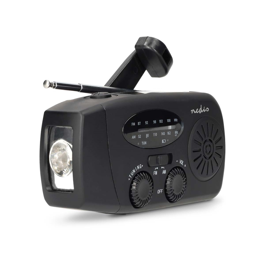 AM/FM radio sa ručicom za navijanje, solarnim panelom i LED baterijskom lampom, baterija 2000 mAh