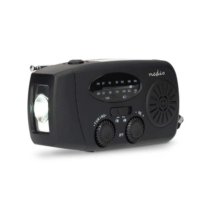 AM/FM radio sa ručicom za navijanje, solarnim panelom i LED baterijskom lampom, baterija 2000 mAh
