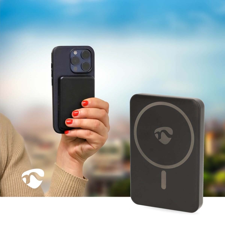 Power Bank 2u1 magnetni sa bežičnim punjenjem MagSafe 5000 mAh crno