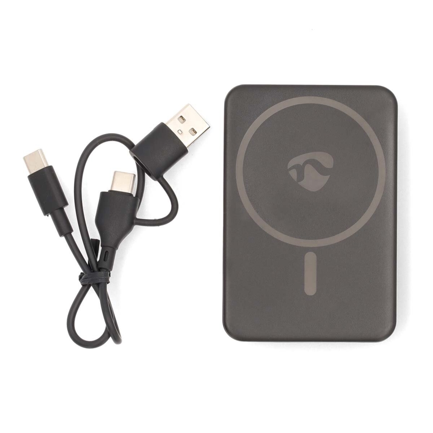 Power Bank 2u1 magnetni sa bežičnim punjenjem MagSafe 5000 mAh crno