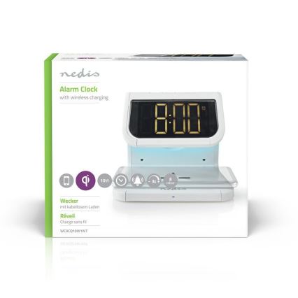 Budilnik sa bežičnim punjačem LED/10W/230V  bela