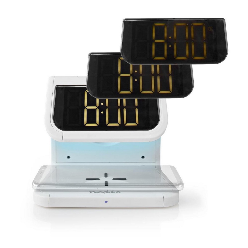 LED RGB budilnik sa bežičnim punjačem LED/10W/5V bela