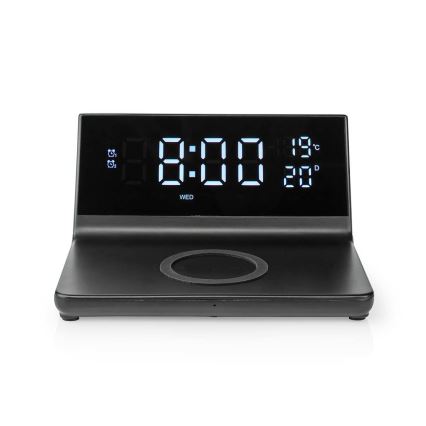 Budilnik sa LCD ekranom i bežičnim punjačem 15W/230V + 1xCR2032 crno