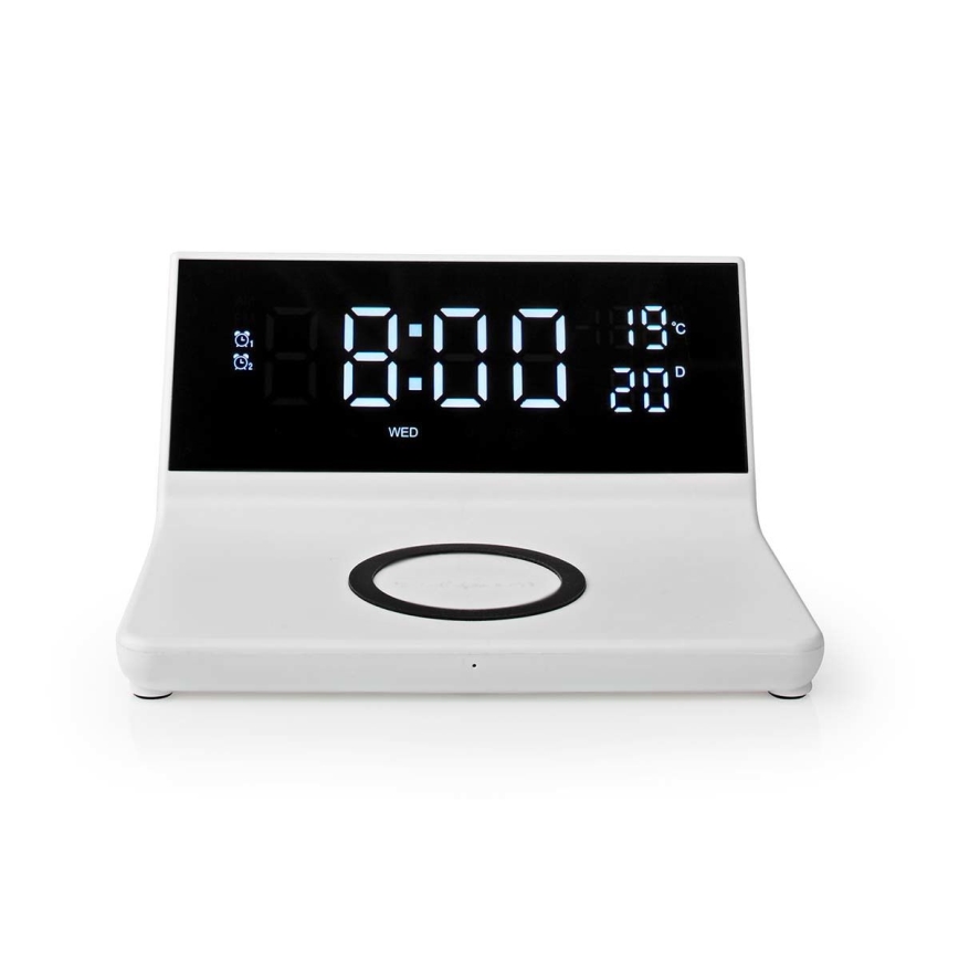 Budilnik sa LCD ekranom i bežičnim punjačem 15W/230V + 1xCR2032 bela