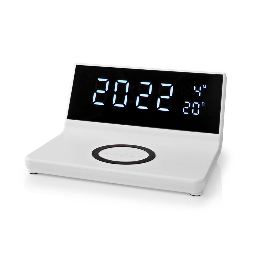 Budilnik sa LCD ekranom i bežičnim punjačem 15W/230V + 1xCR2032 bela
