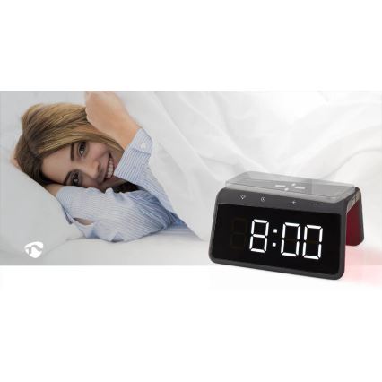 Budilnik sa LCD ekranom i bežičnim punjačem 15W/230V 1x CR2032 crno
