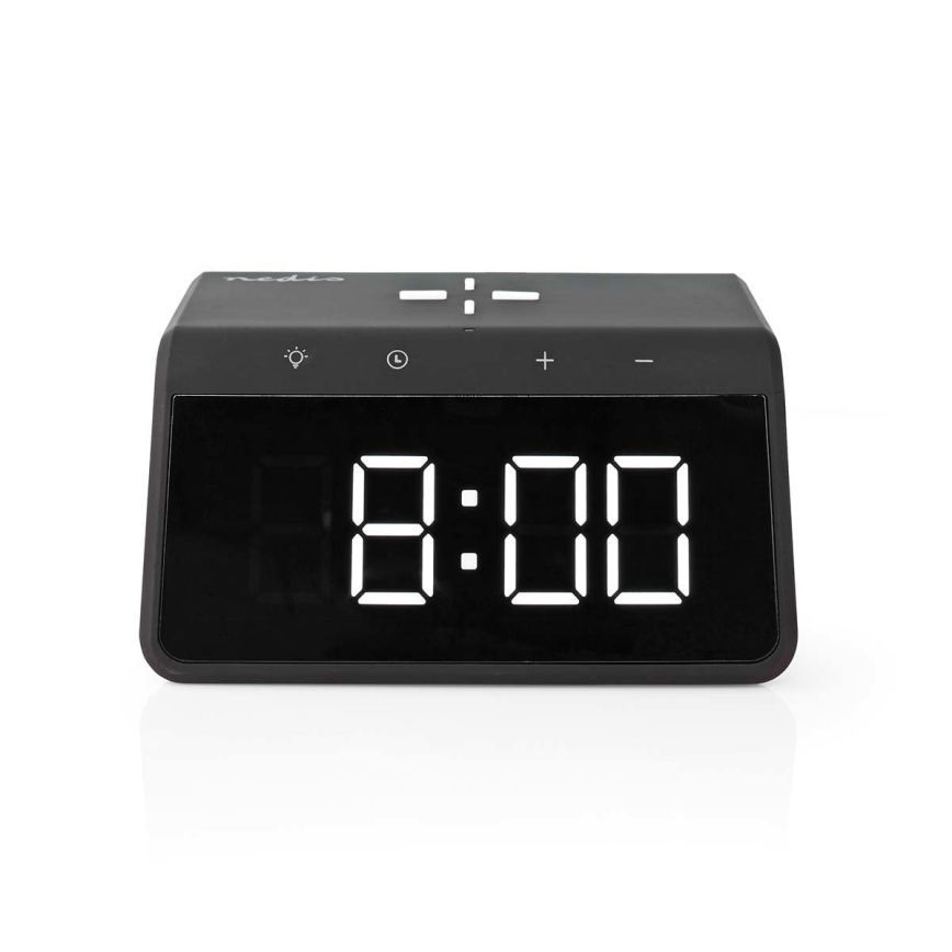Budilnik sa LCD ekranom i bežičnim punjačem 15W/230V 1x CR2032 crno