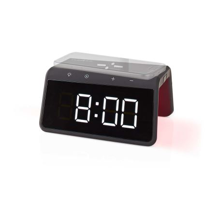 Budilnik sa LCD ekranom i bežičnim punjačem 15W/230V 1x CR2032 crno