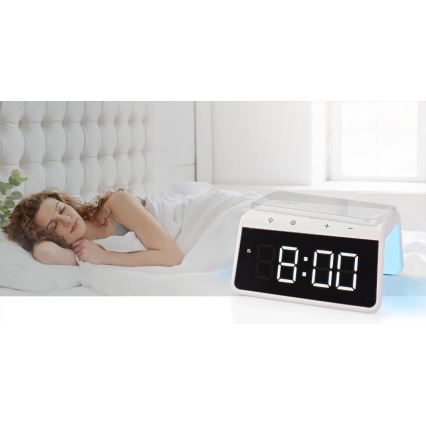 Budilnik sa LCD ekranom i bežičnim punjačem 15W/230V 1x CR2032 bela