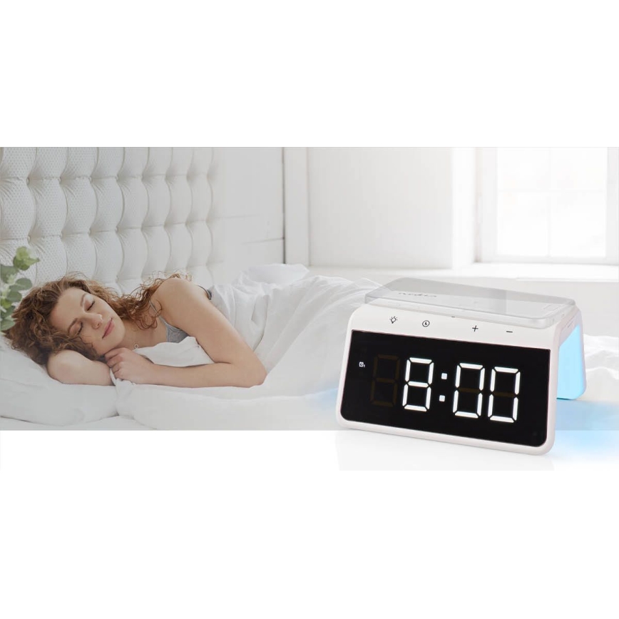 Budilnik sa LCD ekranom i bežičnim punjačem 15W/230V 1x CR2032 bela