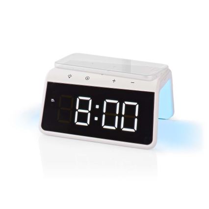 Budilnik sa LCD ekranom i bežičnim punjačem 15W/230V 1x CR2032 bela