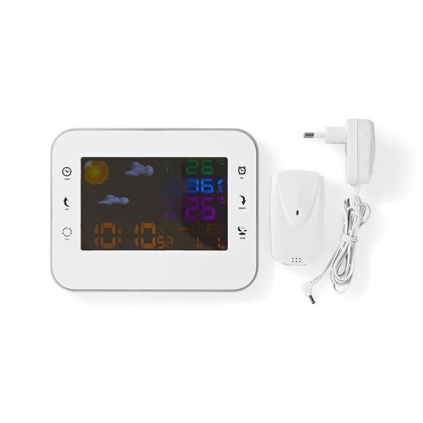 Vremenska stanica sa LCD displejem u boji 230V/3xAAA + 2xAA bela