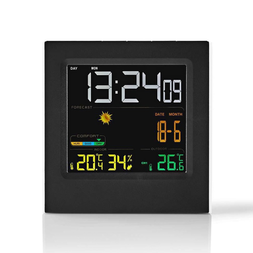 Meteorološka stanica sa LCD ekranom u boji 230V/3xAAA + 2xAA crno
