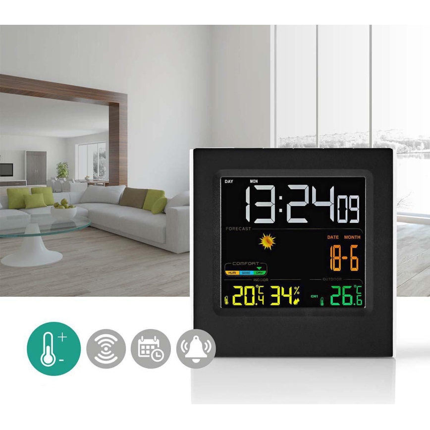 Meteorološka stanica sa LCD ekranom u boji 230V/3xAAA + 2xAA crno
