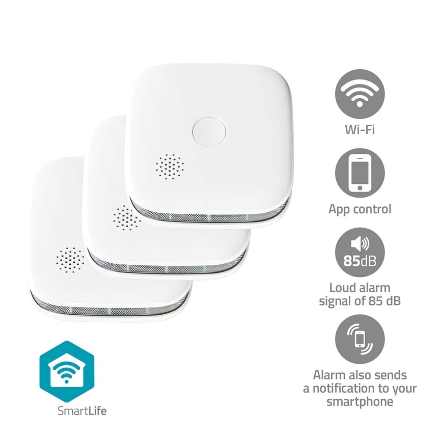 Set 3x Detektor dima SmartLife 3V/1xCR123A Wi-Fi Tuya